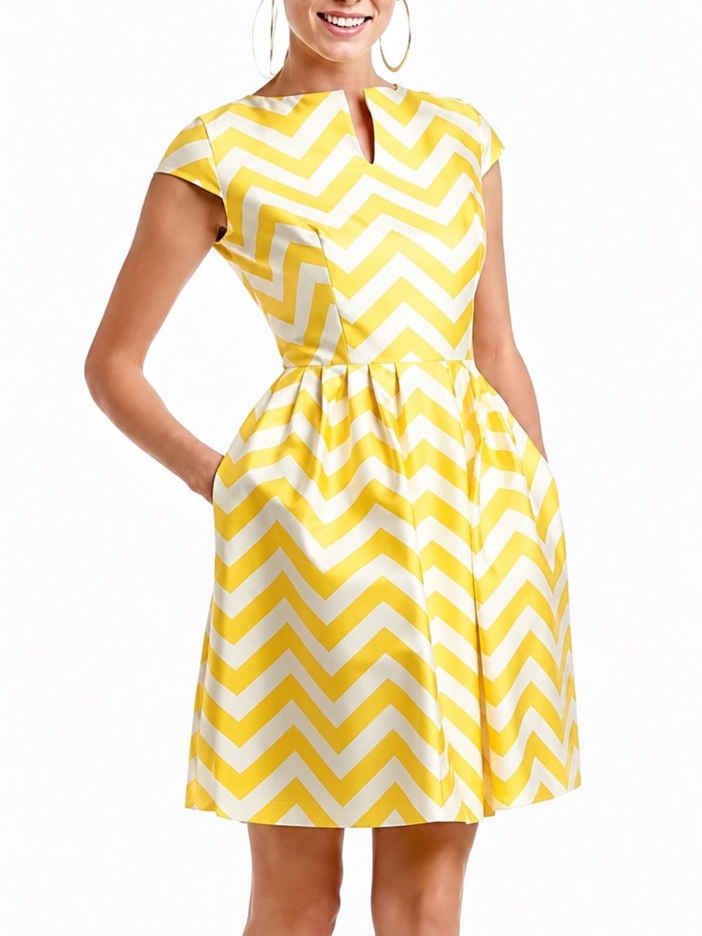 Elizabeth McKay Yellow Chevron Wool Silk Fit Flare Dress Size 8